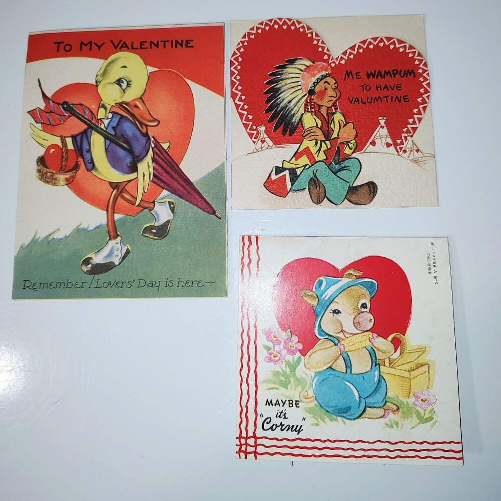 3 Vintage 1940 Valetine Die-Cut-Stork-Pig-Indian-Pencil Marks